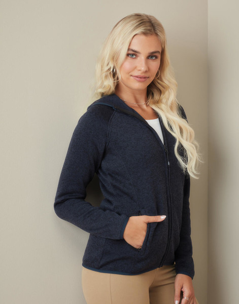 Lux Hooded Knit Fleece Jacket For Women - Black Opal Heather / M