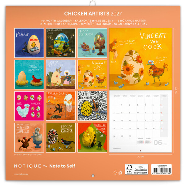 Notique Poznámkový Kalendář Chicken Artists 2027, 30 x 30 cm - Východní