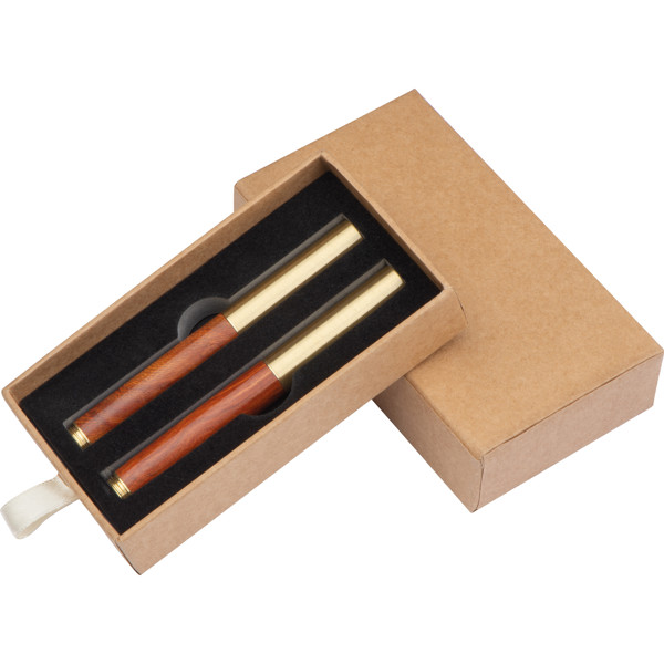 Writing set (brass and wood) SANTIAGO - Brown