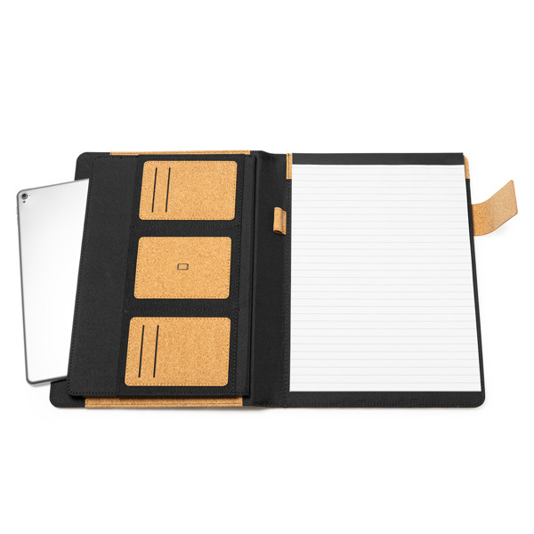 Personalised A4 cork folder with magnetic closure and detachable notepad