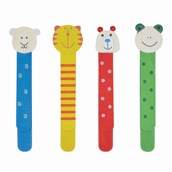 Wooden bookmarks 4-times assorted, price per piece FUNNY ANIMALS