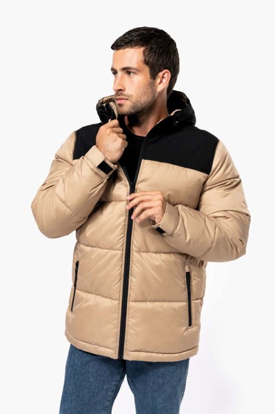 Unisex Bi-Tone Padded Jacket With Hood - Wet Sand / Black / M