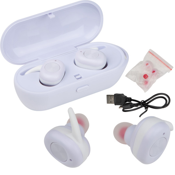 Bluetooth fülhallgató töltővel - White