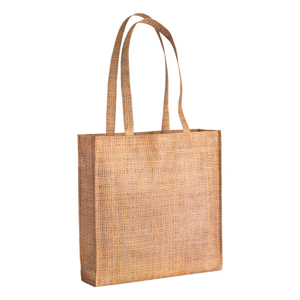 Not Woven Shopping Bag Printed With Jute-Effect,With Long Handles And Gusset