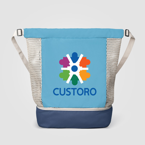 Neri Recycled Mesh Drawstring Bag - 34L - Steel Blue / Heat transfer