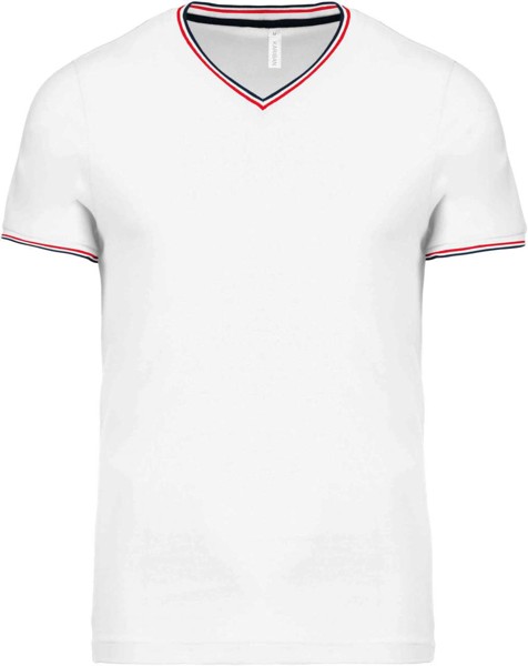 Men's Piqué Knit V-Neck T-Shirt - White / Navy / Red / 3XL