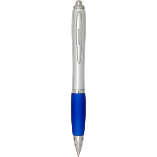 Stylo bille RCS en plastique recyclé avec corps argenté et grip coloré (encre noire) Nash - Bleu royal
