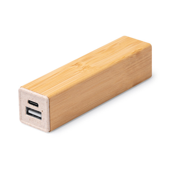 Personalised bamboo and wheat straw power bank 2600 mAh with charge indicator