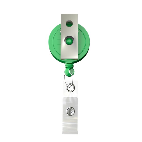 Carretel retrátil para crachás em formato redondo com logotipo de ⌀2cm - Cor integral / Verde clássico / Bull dog clip
