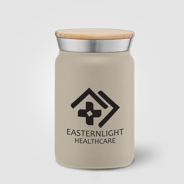 Gobelet Nordic de 265 ml en acier inoxydable à double paroi revêtu de cuivre avec couvercle en bambo - Crème / Jet d’encre 4 couleurs