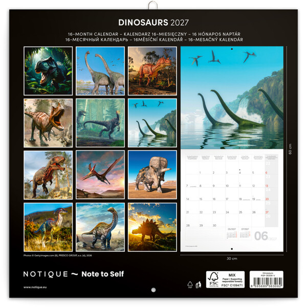 Notique Poznámkový Kalendář Dinosauři 2027, 30 x 30 cm - Východní