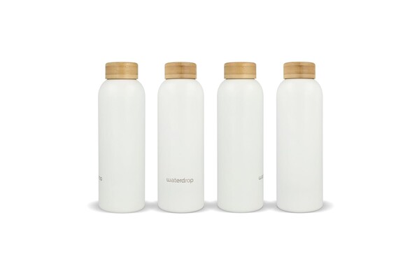 Waterdrop Stainless Steel Bottle with Bamboo Cap 600ml - White