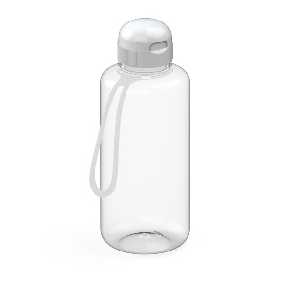 Drink Bottle "Sports" Clear-Transparent Incl. Strap 1.0 L - Transparent / White