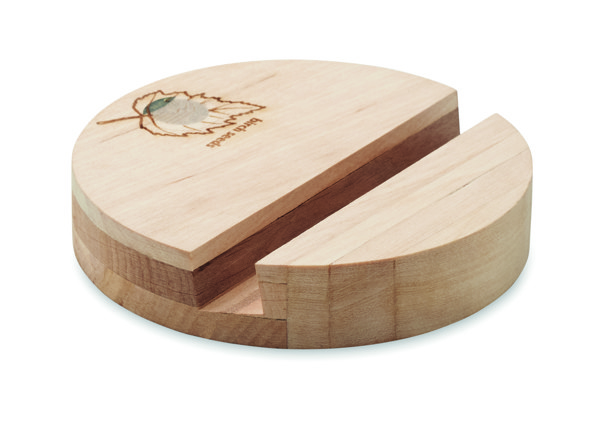 Grow Round phone stand, birch wood, 90x90 mm