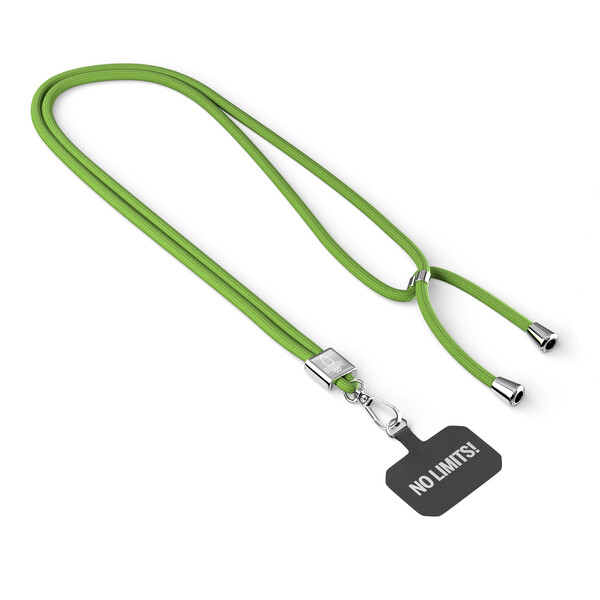 Moderno cordão cruzado para telemóvel em poliéster reciclado (rPET) de 2 tons - Verde lima / Acessórios prateados