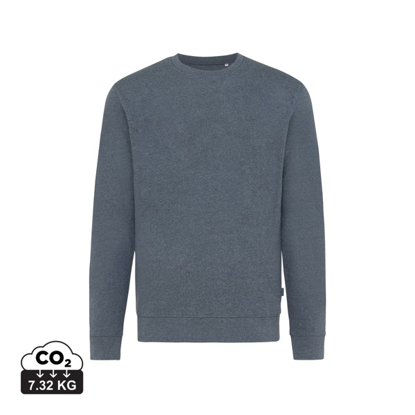 Pull à col rond en coton recyclé non teinté Iqoniq Denali - Heather Navy / XXS