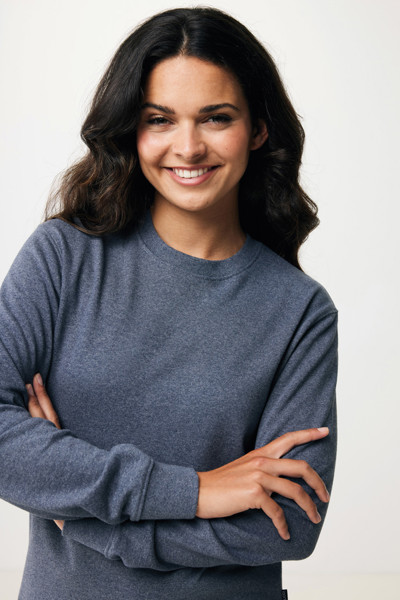Pull à col rond en coton recyclé non teinté Iqoniq Denali - Heather Navy / XXL