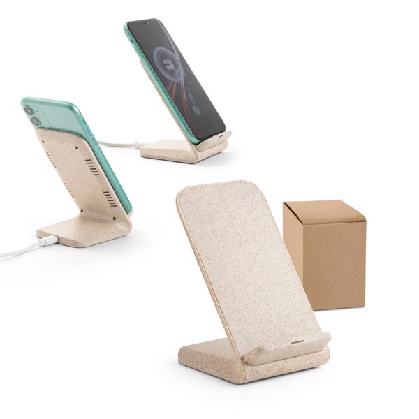 Suporte para smartphone com carregador wireless super rápido 15W em ABS reciclado e bambu - ENGLERT