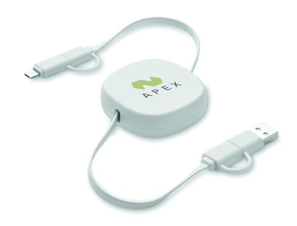 60W retractable charging cable Linea - White