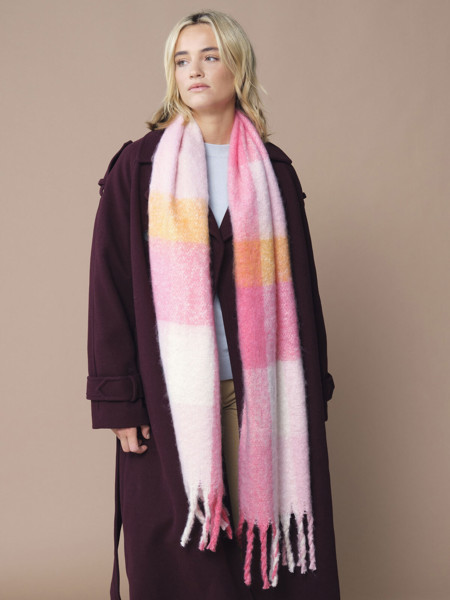 Fluffy Check Scarf - Brown Check