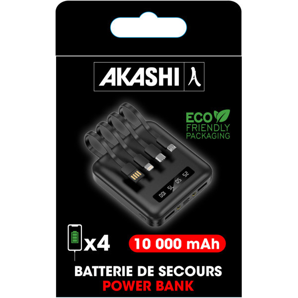 HEIHO - BATTERIE DE SECOURS AVEC 4 CABLES - 10 000 MAH NOIRE
