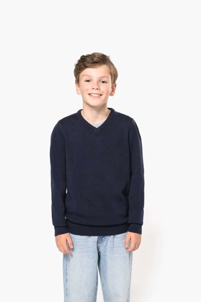 Kids' V-Neck Jumper - Grey Melange / 10/12