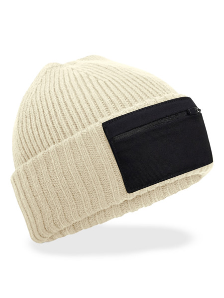 Zip Patch Beanie - Sand / Black