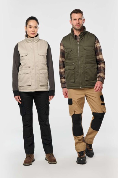 Unisex Padded Multi-Pocket Polycotton Vest - White / M