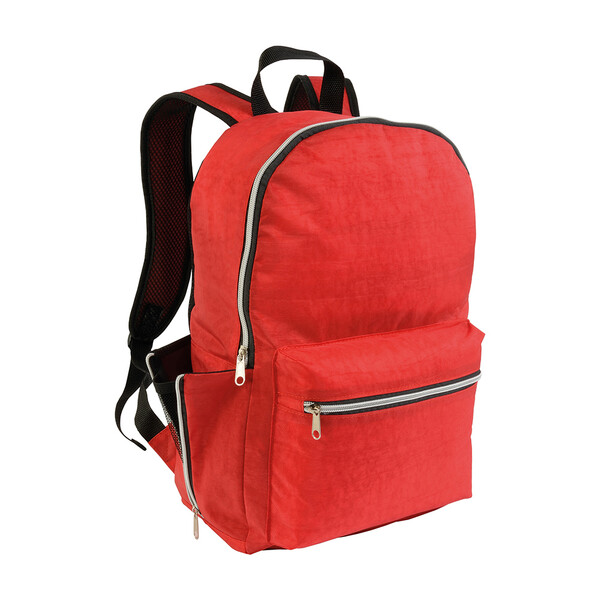 420D Nylon 4-Pocket Backpack (Two Mesh Side Pockets With Zipped Closure). Straps - Red