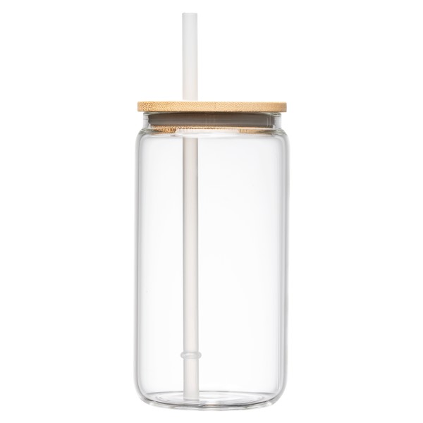 Cádiz Glass Bamboo Lid Tumbler - 500 ml - Clear / 4 Colour inkjet