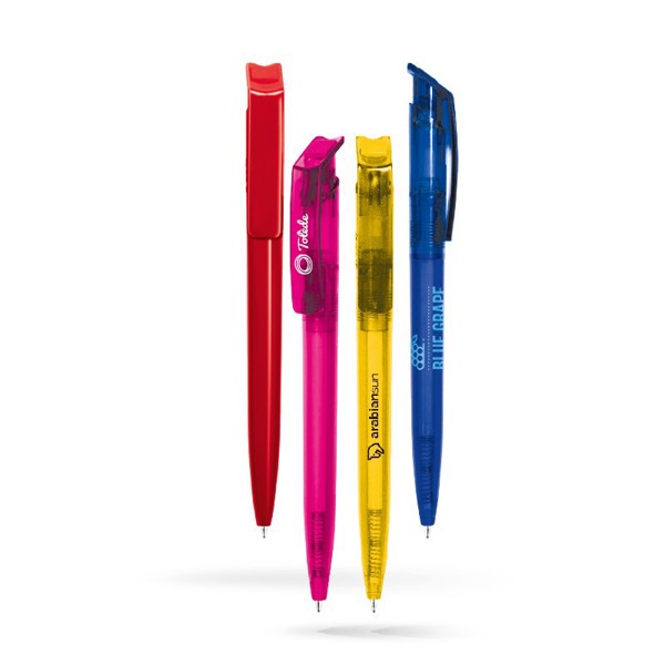 STYLO BILLE BLEUE CORPS ET CLIP PLASTIQUE EN MATIERE RECYCLEE rPET - Blanc opaque