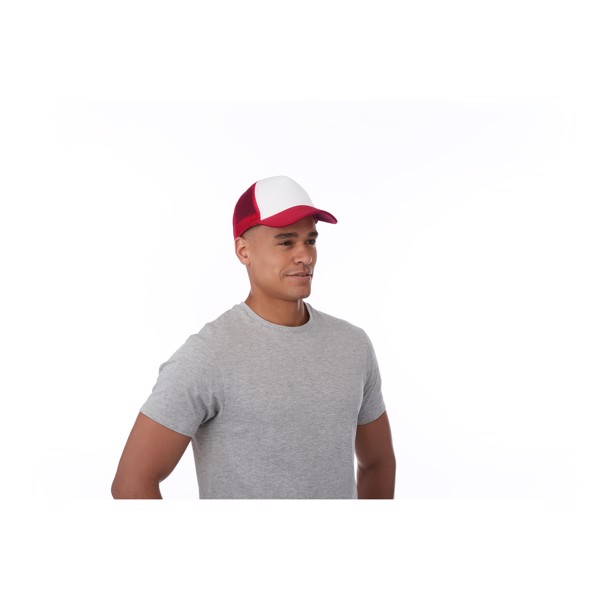 Boné de 5 painéis de 100 g/m² Trucker - Vermelho / Branco
