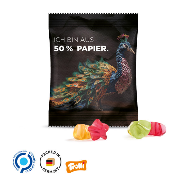 Minitüte 10G, Fruchtgummi Standardformen, Weiß / Trolli Fruchtgummi Flugzeuge, 10 G / Folie Mit 50% Papieranteil, Weiß