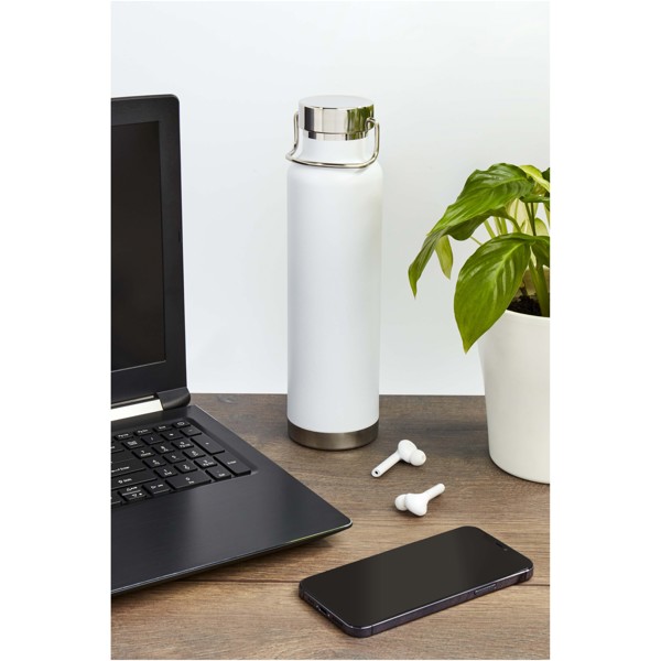 Garrafa de água de aço inoxidável reciclado com isolamento a vácuo de cobre com certificação RCS de 650 ml "Thor" - Branco