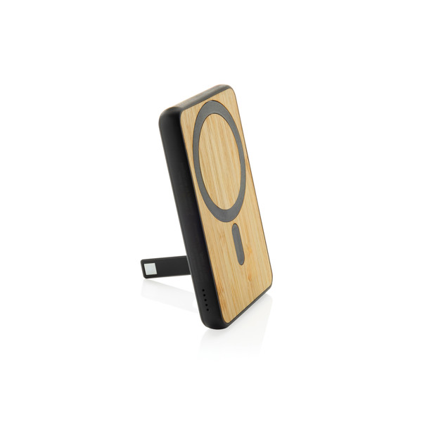 Magnetická powerbanka Zen 5000mAh 5W z RCS plastu a bambusu - Čierna