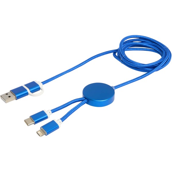 Câble 5 en 1 Alasia en aluminium et plastique recyclés de 150 cm pour la synchronisation des données et la charge rapide de 2 - Bleu royal