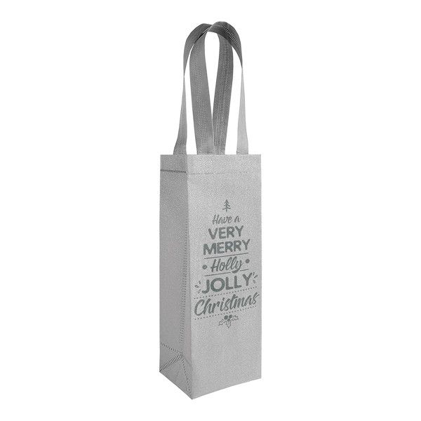 Non-Woven Glitter Laminated Bottle Holder - Silver