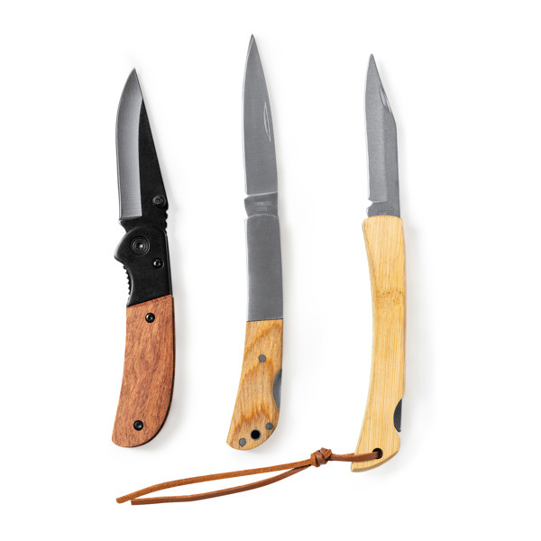 Navaja personalizada de acero inoxidable con empuñadura de bambú natural