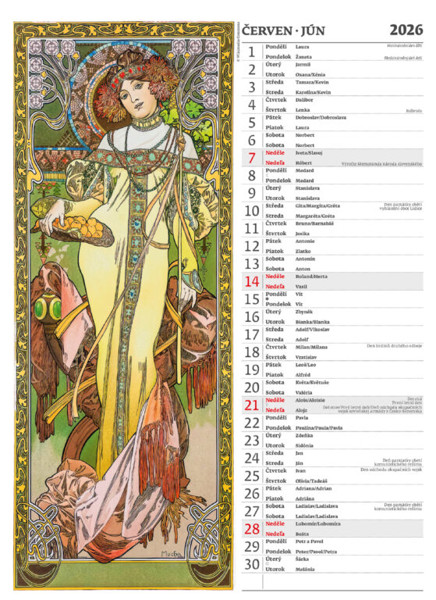 Nástěnný kalendář Alfons Mucha 2026