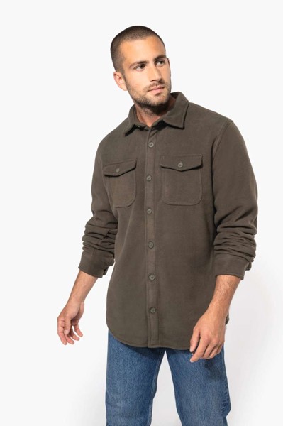 Sherpa-Lined Fleece Overshirt - Dark Khaki / Storm Grey / 4XL