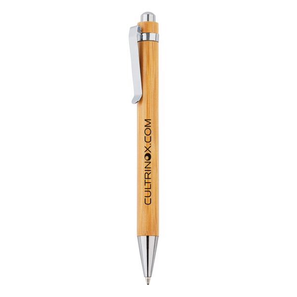 Xd Collection bamboo ballpoint pen, stainless steel - Brown / Silver