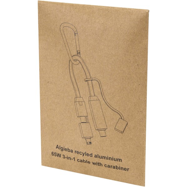 Algieba 65W 3-in-1 recycled aluminium charging cable with carabiner