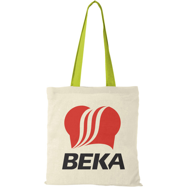 Nevada 100 g/m² cotton tote bag coloured handles 7L - Natural / Lime
