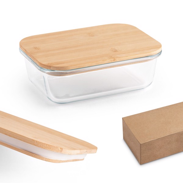 PORTOBELLO. Lunch Box. Hermetic box in borosilicate glass and bamboo lid 1000 mL