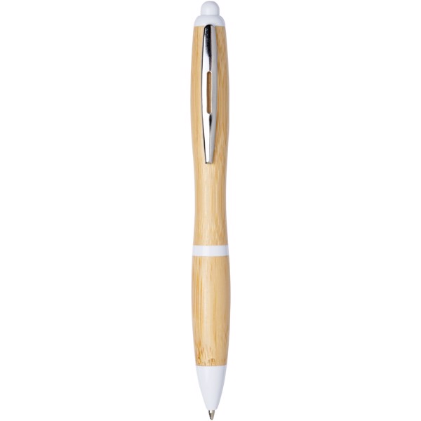 Stylo bille en bambou Nash (encre bleue) - Naturel / Blanc