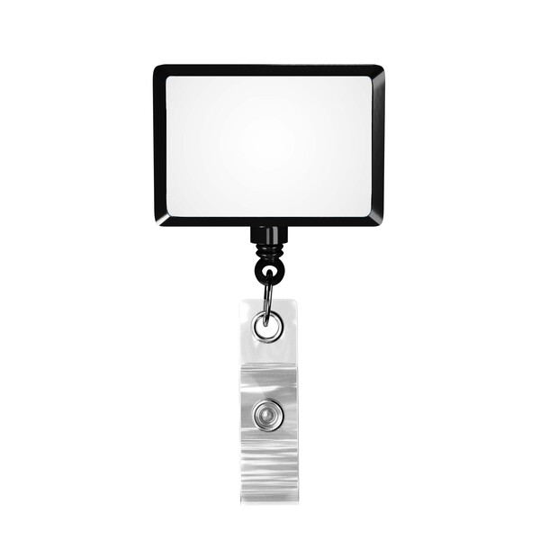 Retractable badge reel in rectangle shape with logo - Black