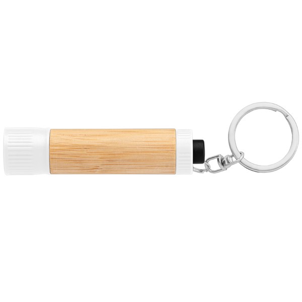 Bamboo LED Torch with Keyring - White / Laser