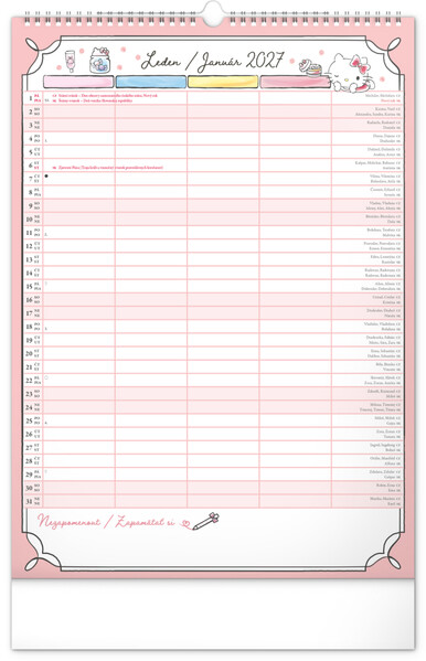 Notique Nástěnný Kalendář Rodinný Plánovací Hello Kitty Xl 2027, 33 x 46 cm