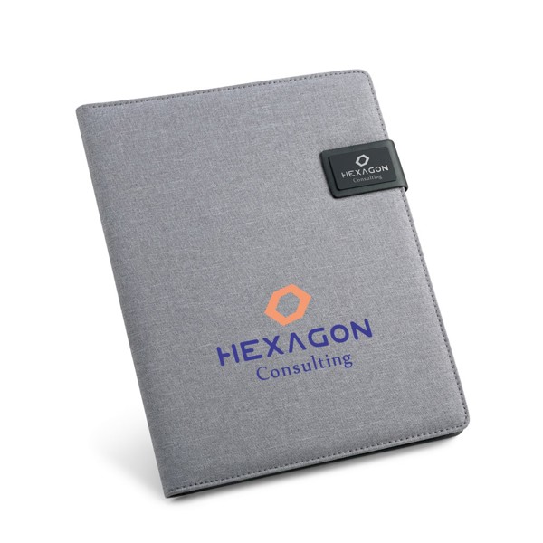 RIORDAN. A4 folder in imitation linen and PU with lined pages - Light Grey