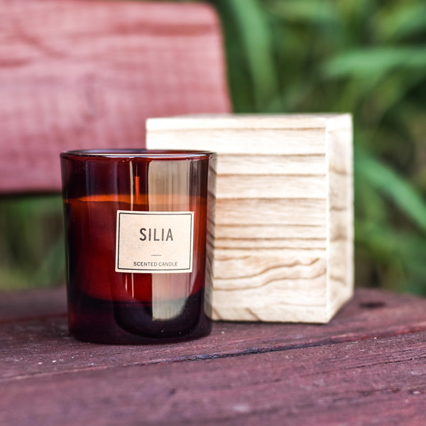 Silia candle in a wooden box